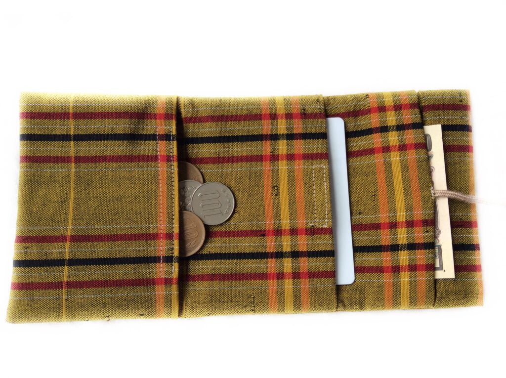 道中財部　着物リメイク　小銭入れ　和装の小物　黄　チェック　和柄　ハギレリメイク　