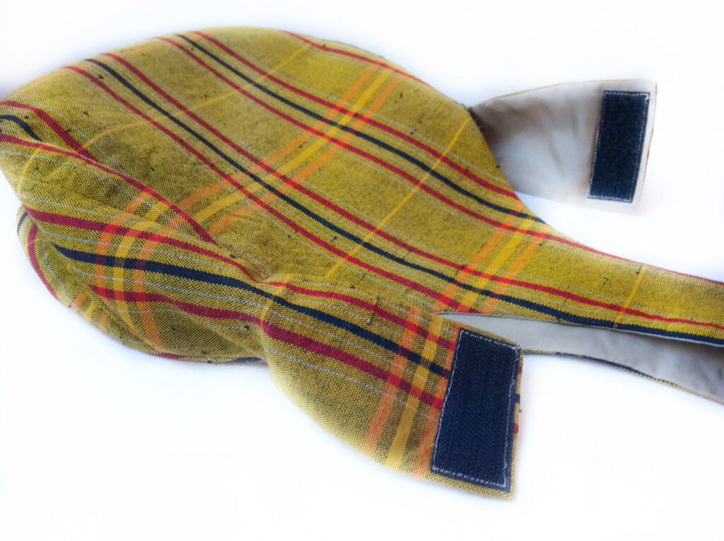 紬　着物リメイク　マジックテープ　子供バック　チェック　黄色　和柄　和小物　ハギレ活用