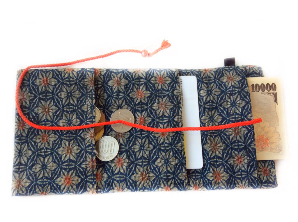 着物リメイク道中財布　和小物　紺　柄物　男性にも　リメイク　ハギレリメイク　和柄　