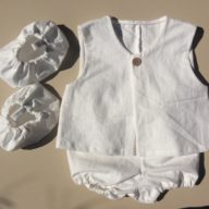 コットンリネン透けにくい子供服”出産祝いに”可愛いシッポ付きセット