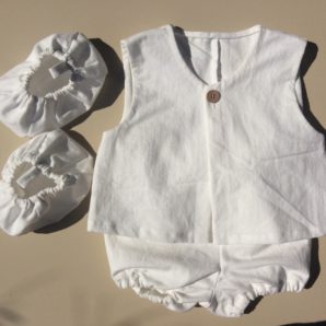 コットンリネン透けにくい子供服”出産祝いに”可愛いシッポ付きセット