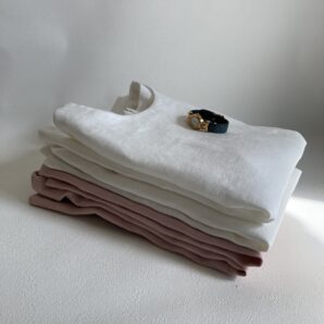 麻/リネン100％ブラウスオフィスカジュアルセット(半袖・長袖・クルーネック・Vネック）