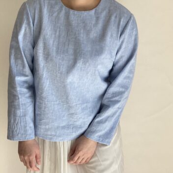 ベルギーコットンリネン透けにくい体型カバーTブラウス(半袖・長袖・クルーネック・Vネック）