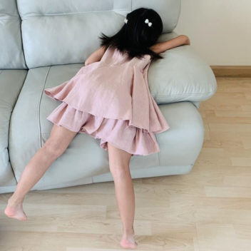 麻/リネン100％子供服”女の子のおめかし”フレアワンピース