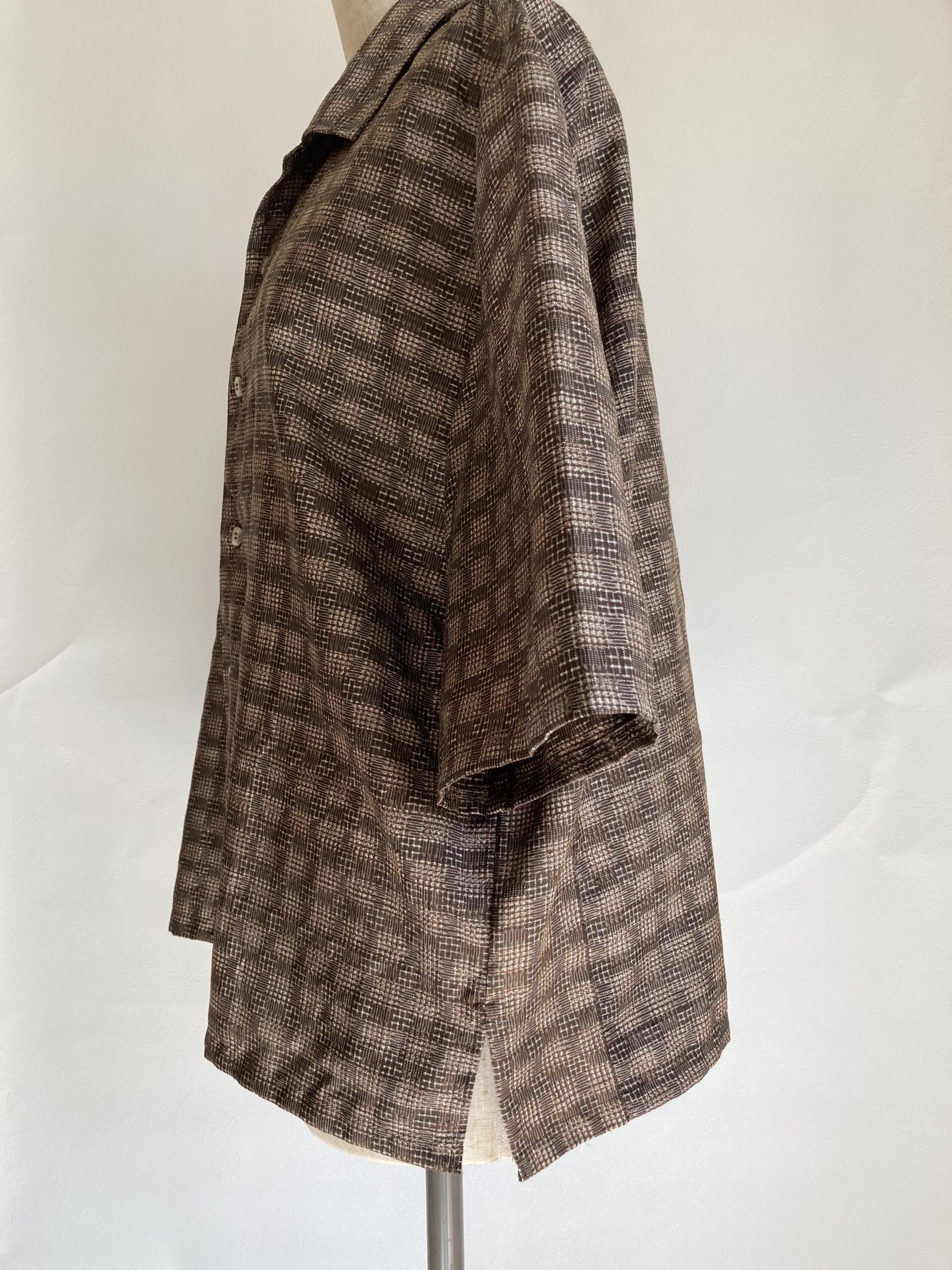 反物洋服 反物シャツ 茶色シャツ