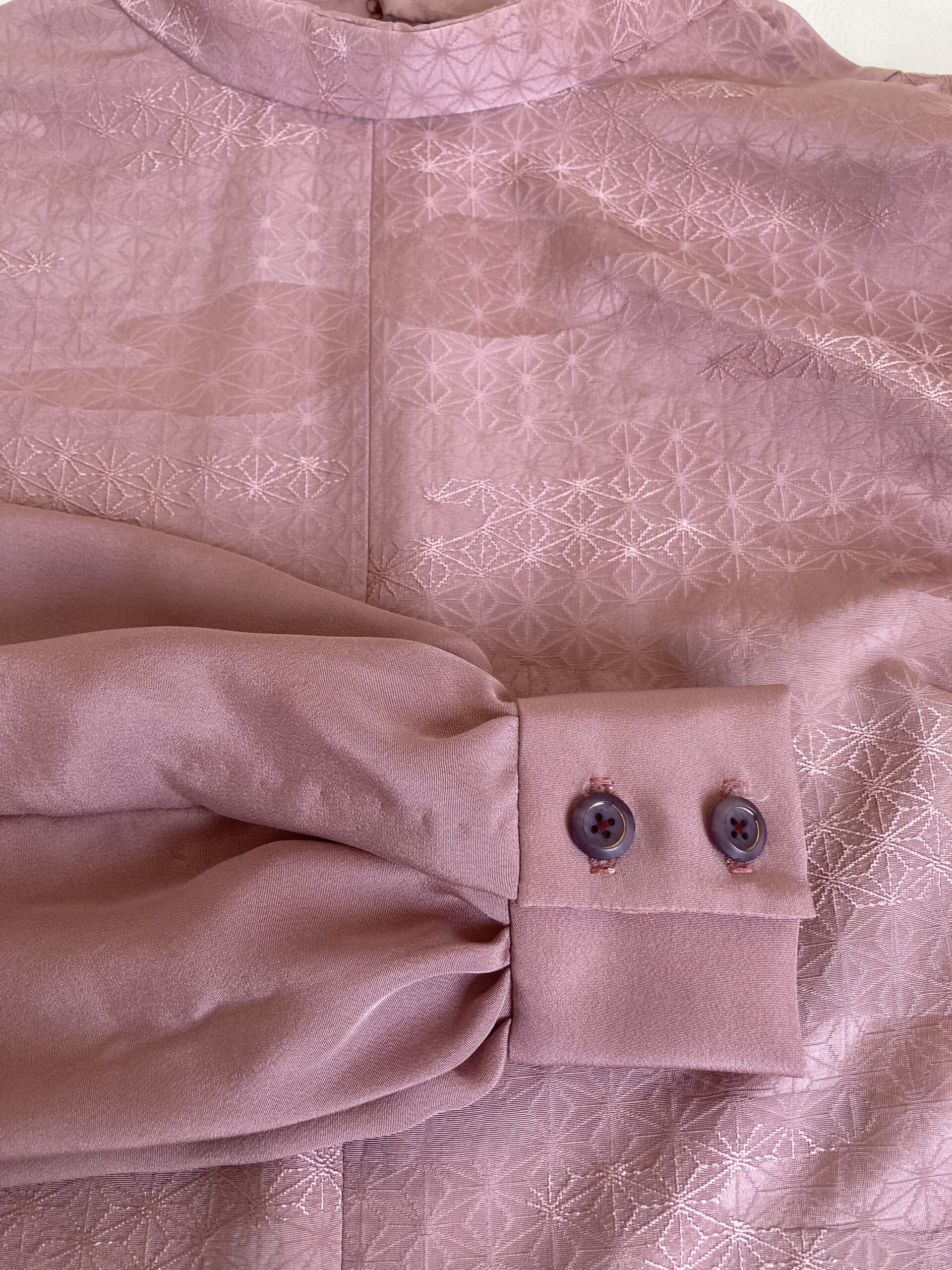 ドッキング　着物リメイク　ピンク　和柄　ブラウウ