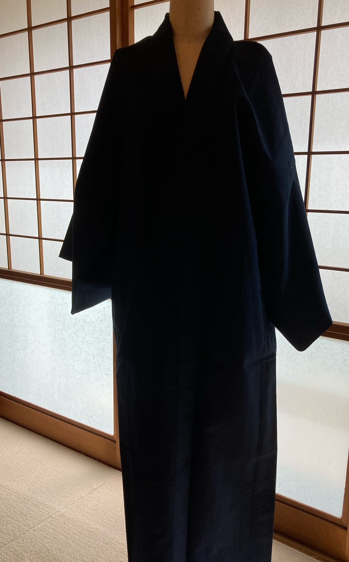 着物リメイク　紺　メンズ　冬の暖かパンツへ　モコモコフリース部屋着に