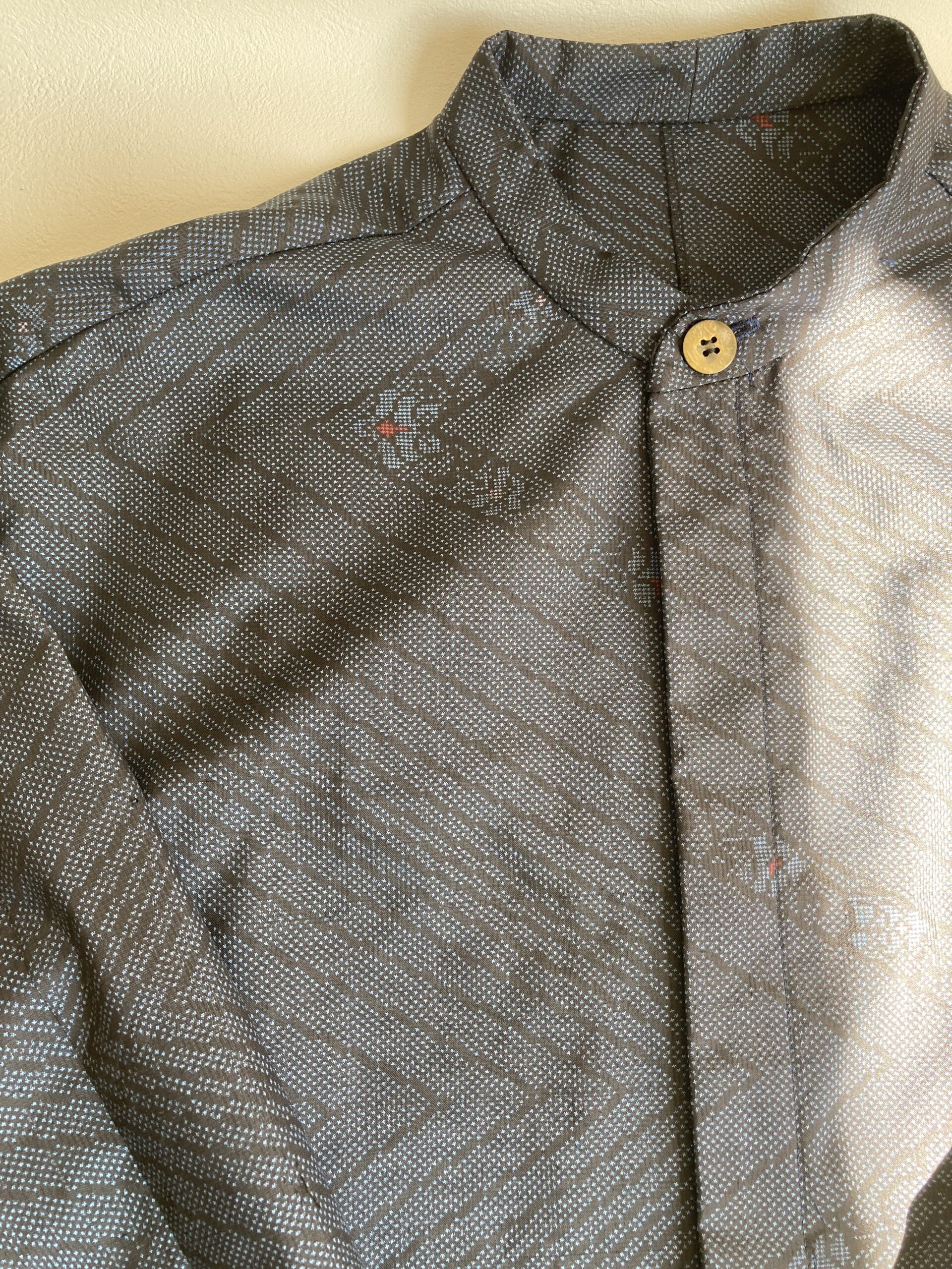 大島紬”着物リメイク”とても贅沢な一張羅のメンズシャツとパンツセット 