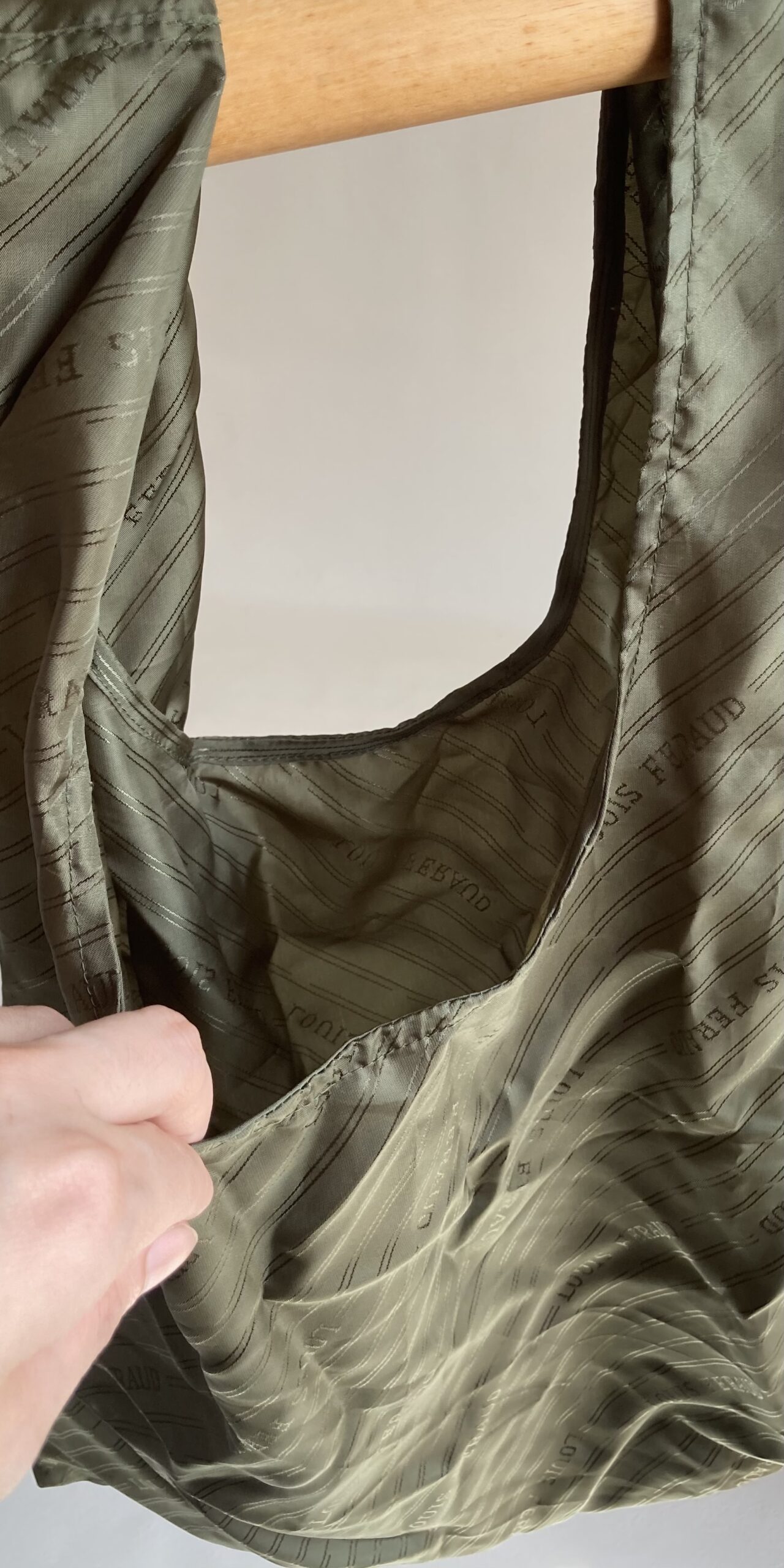 サブ用軽いエコバック　袋型　裏地手作り　グリーン