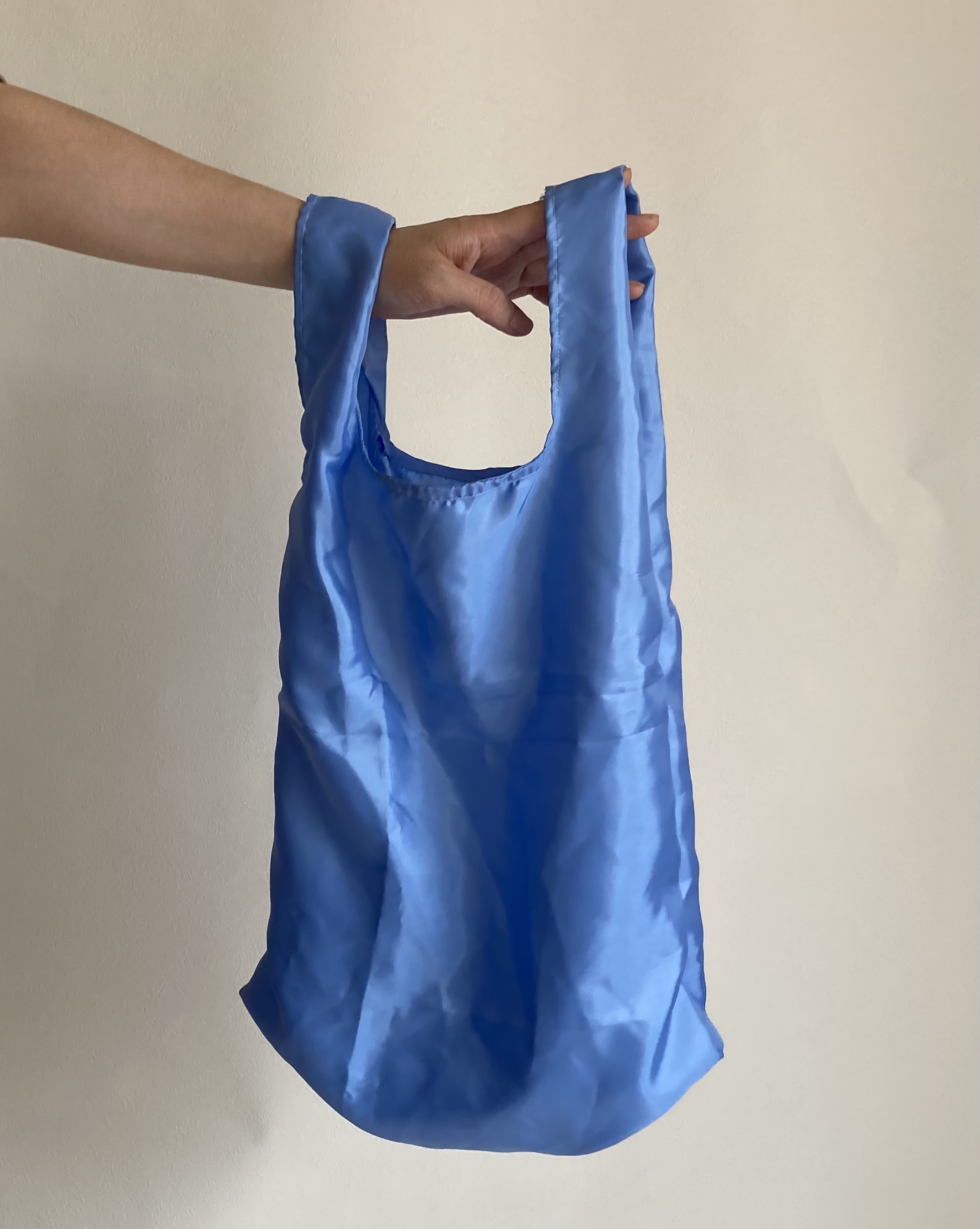 裏地手作り　きれい色　テカテカブルー　エコバック　袋型