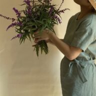 麻/リネン100％涼しいゆったり腰紐ワンピース（半袖）