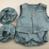 麻/リネン100％子供服”出産祝いに”可愛いシッポ付きセット