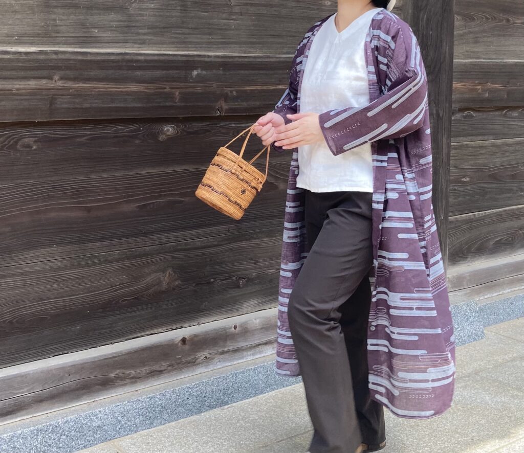 着物リメイク　アート服　ロングカーデガン