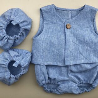 ベルギーコットンリネン透けにくい子供服”出産祝いに”可愛いシッポ付きセット