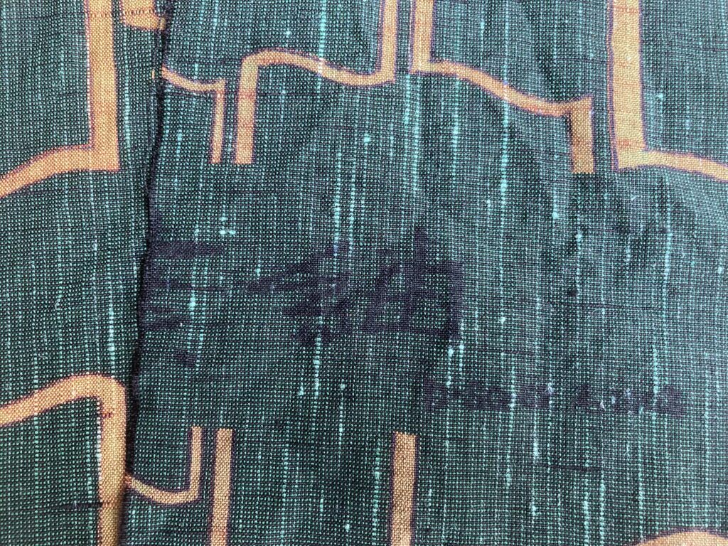 紬　反物　着物　緑　シルクの織物