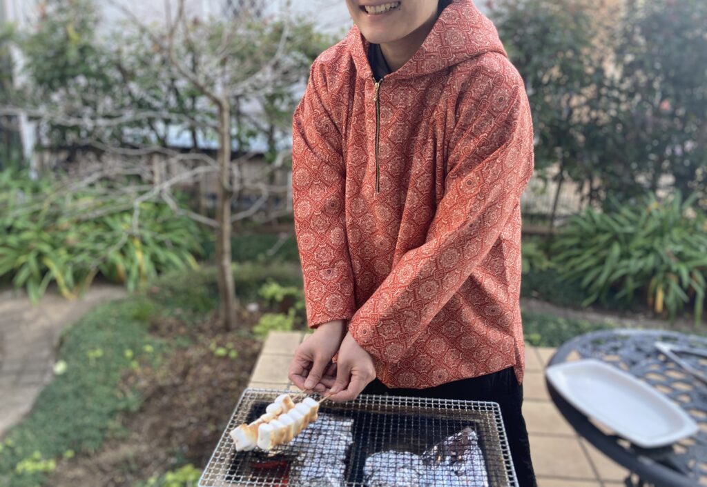 マシュマロ焼けました 庭遊び 七輪