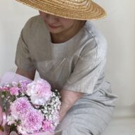 麻/リネン100％透けにくいゆったり腰紐ワンピース（半袖）